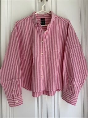 GAP Pink and White Striped Button-Down Shirt